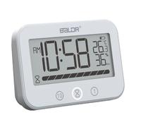 Reloj digital de baño con ventosa, termómetro e higrómetro, pantalla LCD, temporizador de cuenta atrás, funciona con pilas, para colocar de pie o montar en la pared, para ducha, baño, cocina, color