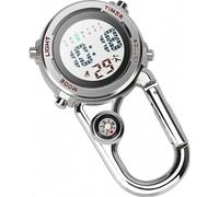 Reloj digital de cuarzo con clip y brújula, reloj llavero multifuncional con mosquetón, esfera luminosa, accesorio duradero para documentos.