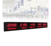 Reloj digital de múltiples zonas horarias, pantalla de hora mundial de 5 ciudades con brillo ajustable, ciudades personalizables, para hotel, oficina, aeropuerto