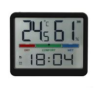 Reloj digital de pared con monitor de temperatura y humedad, termohigrómetro LCD multifuncional con alarma, higrómetro de habitación interior para el hogar, oficina, dormitorio, (negro)