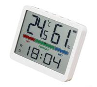 Reloj digital de pared con monitor de temperatura y humedad, termohigrómetro LCD multifuncional con alarma, higrómetro de habitación interior para el hogar, oficina, dormitorio, (blanco)