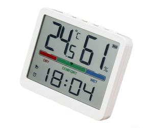 Reloj digital de pared con monitor de temperatura y humedad, termohigrómetro LCD multifuncional con alarma, higrómetro de habitación interior para el hogar, oficina, dormitorio, (blanco)