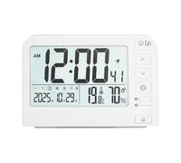 Reloj digital de pared electrónico grande con pantalla LED, calendario completo, capacidad de alarma dual, lectura de temperatura y humedad, selección de formato de 12/24 horas, control de botón