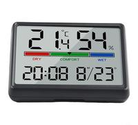 Reloj digital de pared y escritorio con pantalla LCD grande, monitor de temperatura y humedad, formato de 12/24 horas, funciona con pilas, función de alarma trasera magnética, fecha (negro)