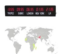 Reloj digital de zonas horarias mundiales, reloj de pared LED con pantalla de 5 ciudades, brillo ajustable, para oficina, hogar, hotel, aeropuerto