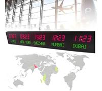 Reloj digital de zonas horarias mundiales, reloj de pared LED con pantalla de 5 ciudades, brillo ajustable, para oficina, hogar, hotel, aeropuerto
