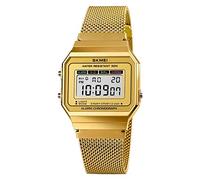 Reloj digital deportivo para hombre, esfera delgada, correa de acero inoxidable, resistente al agua, para hombre, Dorado, Digital