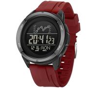 Reloj digital deportivo para hombre y mujer, con cuenta regresiva LED, día, fecha, doble hora, alarma, cronómetro, correa de goma naranja, Rojo, Casual