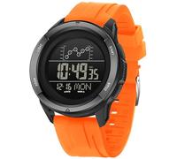 Reloj digital deportivo para hombre y mujer, con cuenta regresiva LED, día, fecha, doble hora, alarma, cronómetro, correa de goma naranja, Naranja, Casual