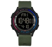 Reloj digital impermeable para hombre, reloj deportivo con doble zona horaria, 12/24 horas, retroiluminación LED, alarma, cronómetro, cuenta regresiva con correa suave, verde