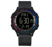 Reloj digital impermeable para hombre, reloj deportivo con doble zona horaria, 12/24 horas, retroiluminación LED, alarma, cronómetro, cuenta regresiva con correa suave, negro