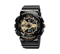 Reloj digital impermeable para niños, deportivo al aire libre, luminoso, de cuarzo, color negro y dorado,