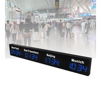 Reloj digital LED de hora mundial con múltiples pantallas de ciudad para gestión global de la hora en hoteles, empresas y aeropuertos