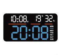 Reloj digital LED grande con pantalla de temperatura para pared o escritorio con alarma dual y función de control remoto (luz azul)