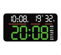 Reloj digital LED grande con pantalla de temperatura para pared o escritorio con función de alarma dual y control remoto (luz verde)