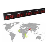 Reloj digital LED grande para montar en la pared, para 3 zonas horarias, ideal para hoteles y corporaciones multinacionales