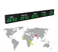 Reloj digital LED grande para montar en la pared, para 3 zonas horarias, ideal para hoteles y corporaciones multinacionales