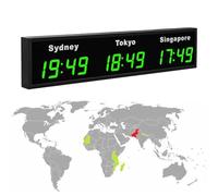 Reloj digital LED grande para montar en la pared, para 3 zonas horarias, ideal para hoteles y corporaciones multinacionales
