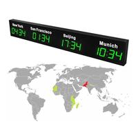 Reloj digital LED grande para montar en la pared, para 3 zonas horarias, ideal para hoteles y corporaciones multinacionales