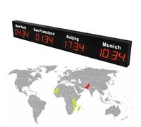 Reloj digital LED grande para montar en la pared, para 3 zonas horarias, ideal para hoteles y corporaciones multinacionales