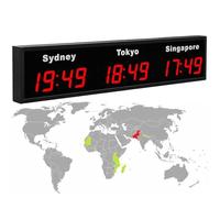 Reloj digital LED mundial, 3/4/5 zona horaria, reloj de pared para hoteles y corporaciones, muestra múltiples horas de ciudad