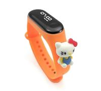 Reloj digital LED resistente al agua con diseño de Hello Kitty naranja para niños y niñas, con correa