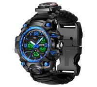 Reloj digital militar de supervivencia 23 en 1, para hombre, táctico, multifuncional, ajustable, pulsera para exteriores, resistente al agua, relojes deportivos con brújula y banda de paracaídas, Azul