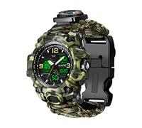 Reloj digital militar de supervivencia 23 en 1, para hombre, táctico, multifuncional, ajustable, resistente al agua, con correa de paracord de brújula, Camuflaje armada (Army camouflage)