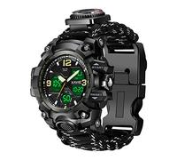 Reloj digital militar de supervivencia 23 en 1 para hombre, táctico, multifuncional y ajustable, resistente al agua, deportivo, doble esfera, con brújula y correa de paracaídas, Negro reflectante