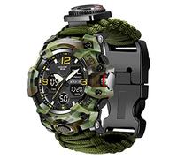 Reloj digital militar de supervivencia 23 en 1 para hombre, táctico, multifuncional y ajustable, resistente al agua, deportivo, doble esfera, con brújula y correa de paracaídas, Cámara verde, Digital