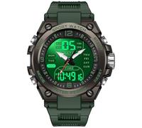Reloj digital militar deportivo digital impermeable de pantalla grande 50M relojes deportivos militares de cuarzo analógico doble tiempo LED calendario cronómetro 12/24H, verde