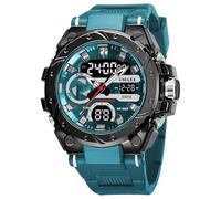 Reloj digital multifunción para hombre, resistente al agua, pantalla de hora doble, cronógrafo, cronómetro, alarma, fecha, calendario, semana, visualización militar, para hombre, Azul, Deportivo