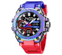Reloj digital multifunción para hombre, resistente al agua, pantalla de hora doble, cronógrafo, cronómetro, alarma, fecha, calendario, semana, visualización militar, para hombre, rojo azul, Deportivo