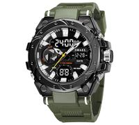 Reloj digital multifunción para hombre, resistente al agua, pantalla de hora doble, cronógrafo, cronómetro, alarma, fecha, calendario, semana, visualización militar, para hombre, Verde militar