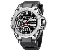 Reloj digital multifunción para hombre, resistente al agua, pantalla de hora doble, cronógrafo, cronómetro, alarma, fecha, calendario, semana, visualización militar, para hombre, Plateado, Deportivo