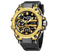 Reloj digital multifunción para hombre, resistente al agua, pantalla de hora doble, cronógrafo, cronómetro, alarma, fecha, calendario, semana, visualización militar, para hombre, Dorado, Deportivo