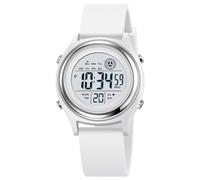 Reloj digital para mujer, con pantalla LED, correa de silicona, militar, multifunción, impermeable, alarma, cronómetro, retroiluminación LED, reloj deportivo al aire libre, D blanco plateado, Correa