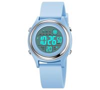 Reloj digital para mujer, pantalla LED, correa de silicona, multifunción, militar, impermeable, alarma, cronómetro, retroiluminación LED, reloj deportivo al aire libre, d azul claro, Moda