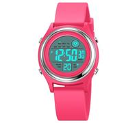 Reloj digital para mujer, pantalla LED, correa de silicona, multifunción, militar, impermeable, alarma, cronómetro, retroiluminación LED, reloj deportivo al aire libre, D Rosa Rojo, Moda