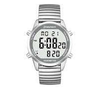 Reloj digital parlante con podómetro, hora de habla/fecha/pasos/calorías en inglés, 5 alarmas, retroiluminación EL, LCD número grande, sin Bluetooth, contador de pasos para ancianos/ciegos (plateado