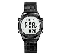 Reloj digital parlante con podómetro, hora de habla/fecha/pasos/calorías en inglés, 5 alarmas, retroiluminación EL, LCD número grande, sin Bluetooth, contador de pasos para ancianos/ciegos (negro)