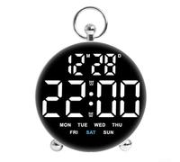 Reloj digital redondo controlado por aplausos, modo nocturno, pantalla LED que muestra la hora, fecha, temperatura, ajuste de brillo manual, funciona con pilas AAA (blanco)