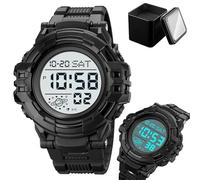 Reloj Digital Táctico para Hombre, Sumergible 50M, Reloj Deportivo Multifunción con Pantalla Grande, Luz EL, Hora Dual, Cronómetro, Alarma, Temporizador, Formato 12/24H(BlackA)