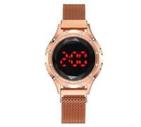 Reloj electrónico con Diamante de la Moda de las Mujeres Pantalla Táctil LED Reloj Digital con Banda de Piedra de Hierro Magnético, oro rosa, 24