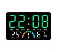 Reloj electrónico LED con gran pantalla fácil de leer para la hora, día de la semana, temperatura, humedad y alarma, incluye indicador de nivel de comodidad, para colocación en pared o plano (verde)