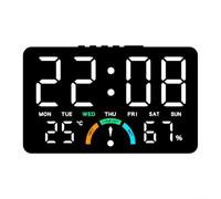 Reloj electrónico LED con humedad, reloj de pared digital de pantalla grande que muestra la fecha y la alarma del día, termómetro higrómetro interior para combo para mesita de noche, oficina