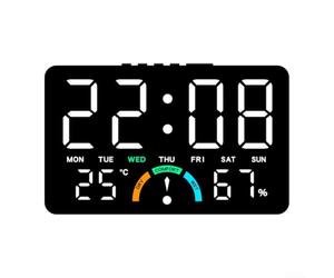 Reloj electrónico LED con humedad, reloj de pared digital de pantalla grande que muestra la fecha y la alarma del día, termómetro higrómetro interior para combo para mesita de noche, oficina