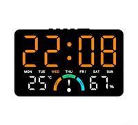 Reloj electrónico LED de pantalla grande con pantalla de temperatura y humedad, soporte desmontable para montaje en pared o mesa, función de alarma y fecha, azul/verde/blanco/naranja (naranja)