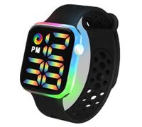 Reloj electrónico LED Y1 Cool Arco Iris Cuadrado Impermeable Luminoso Digital Deportivo Moda Pareja Estudiante Reloj, Negro Elegante, 24