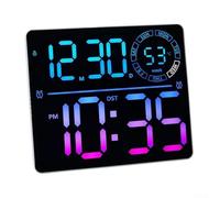 Reloj electrónico RGB con pantalla LED grande, temporizador digital que cambia de color, calendario de 10 niveles de brillo, escritorio de pared, negro y blanco, 21 x 18 cm, para el hogar, oficina